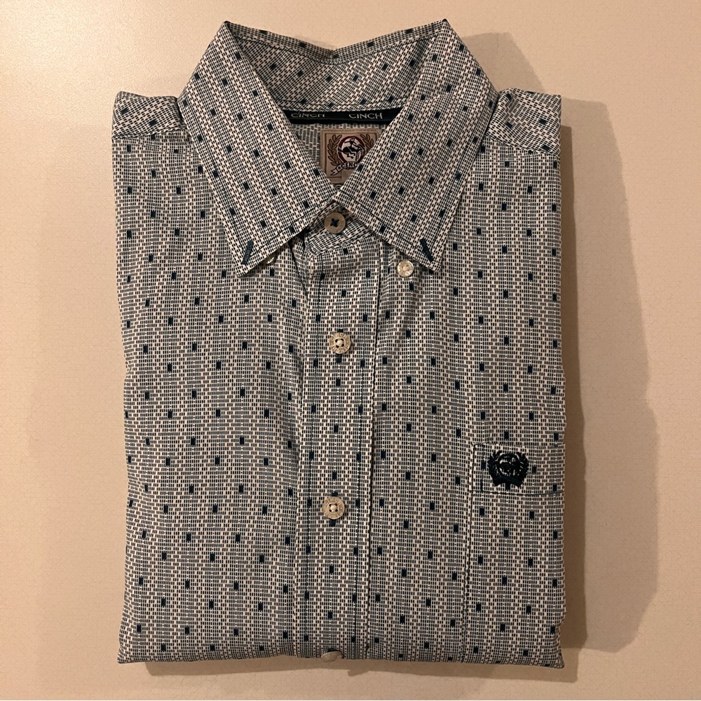 Cinch Men's Classic Fit Button Down Shirt - Blue/White Pattern